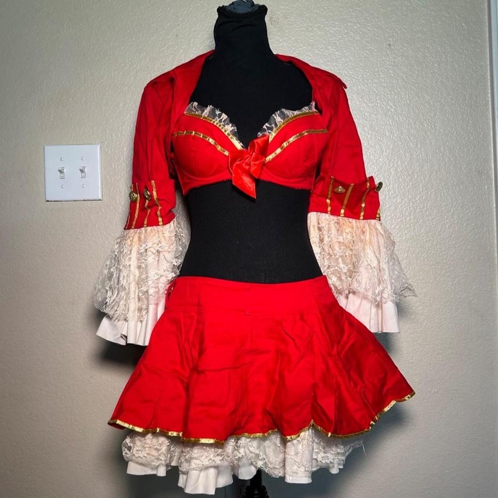 Captain Booty Costume Set Red Lace Cabaret Burlesque Showgirl Medium
